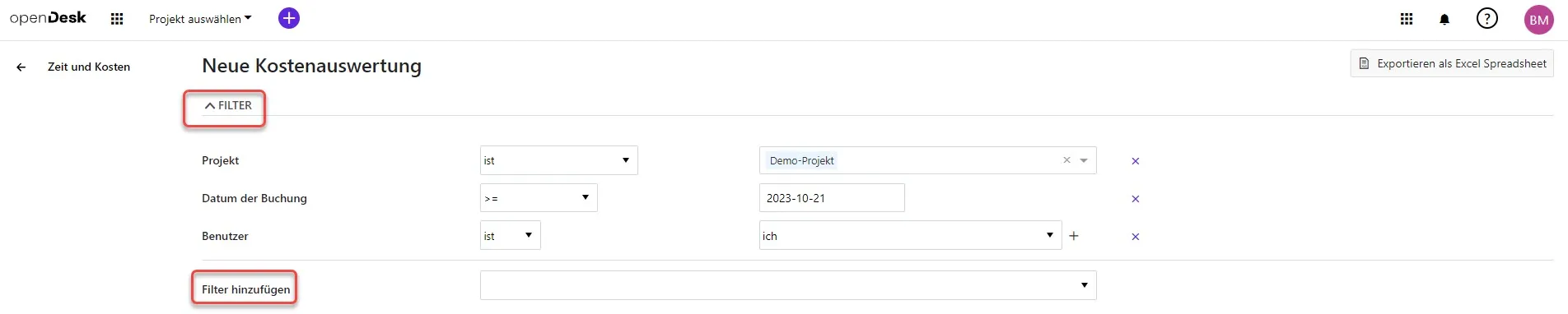 Kostenauswertung-Filter