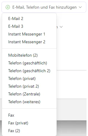 E-Mail, Telefon, Fax hinzufügen