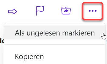 Als ungelesen markieren über das Dropdown-Menü (Werkzeugleiste)