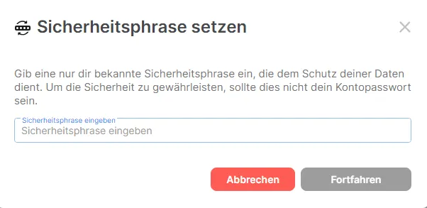 Sicherheitsphrase-eingeben