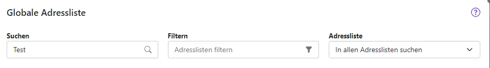 Globale Adressliste, Suchen, Filtern, Adressliste