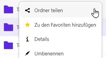 Die Option "Ordner teilen" im Dropdown-Menü