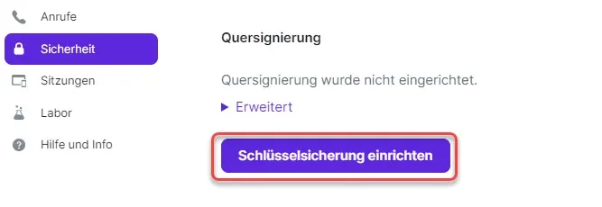 Schlüsselsicherung einrichten