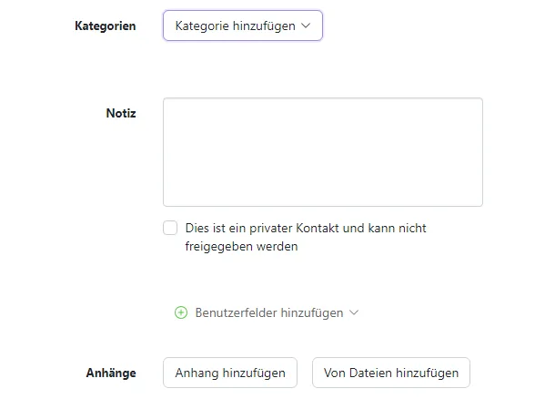 Kategorie, Notizen, Anhänge hinzufügen