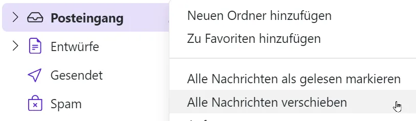 E-Mails verschieben über das Dropdown-Menü (Ordnerliste)