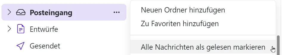 Alle E-Mails über das Dropdown-Menü als gelesen markieren (Ordnermenü)