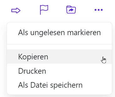 E-Mails kopieren über das Dropdown-Menü