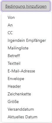 Dropdown-Menü mit Auswahlmöglichkeiten für Bedingungen