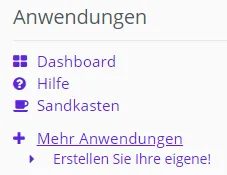 Die Option "Mehr Anwendungen" und der Befehl "Erstellen Sie Ihre eigene!" in der Seitenleiste