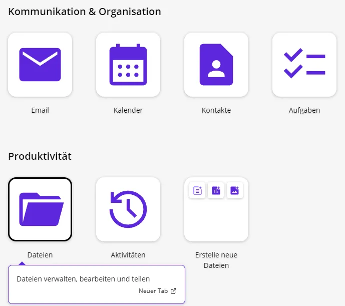 Die Schaltfläche für das Modul "Dateien" auf der Portal-Startseite