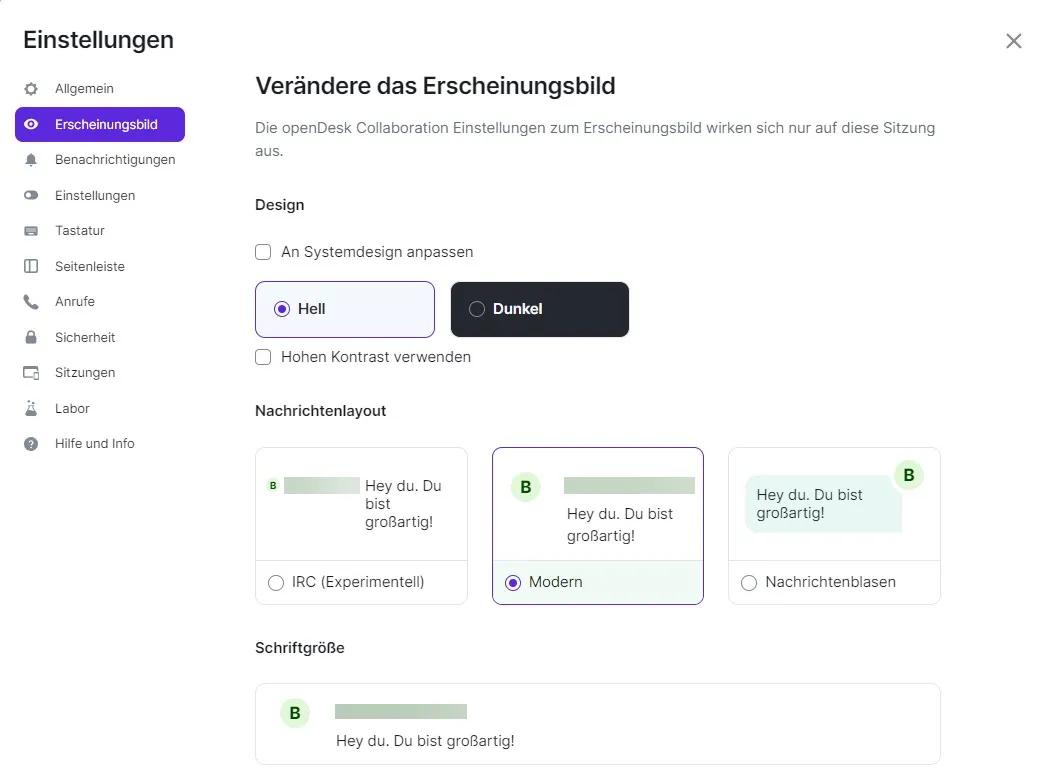 Einstellungen-Erscheinungsbild