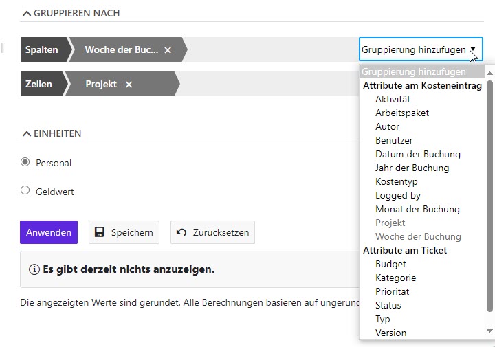 Kostenauswertung-Gruppierung