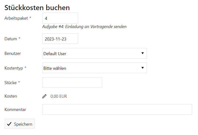 Formular Stückkosten buchen