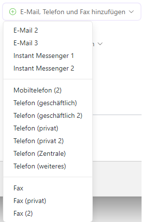 E-Mail, Telefon, Fax hinzufügen