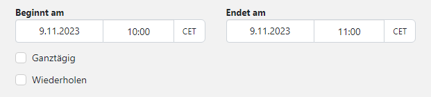 Termin anlegen, Uhrzeit festlegen