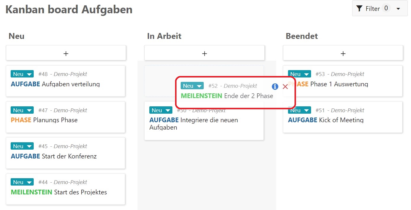 Bewegen Sie Karten per Drag and Drop