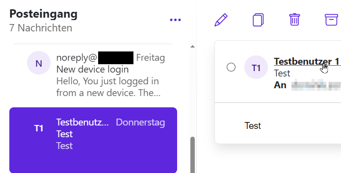 Absenderin/Absender in der Detailansicht einer E-Mail auswählen