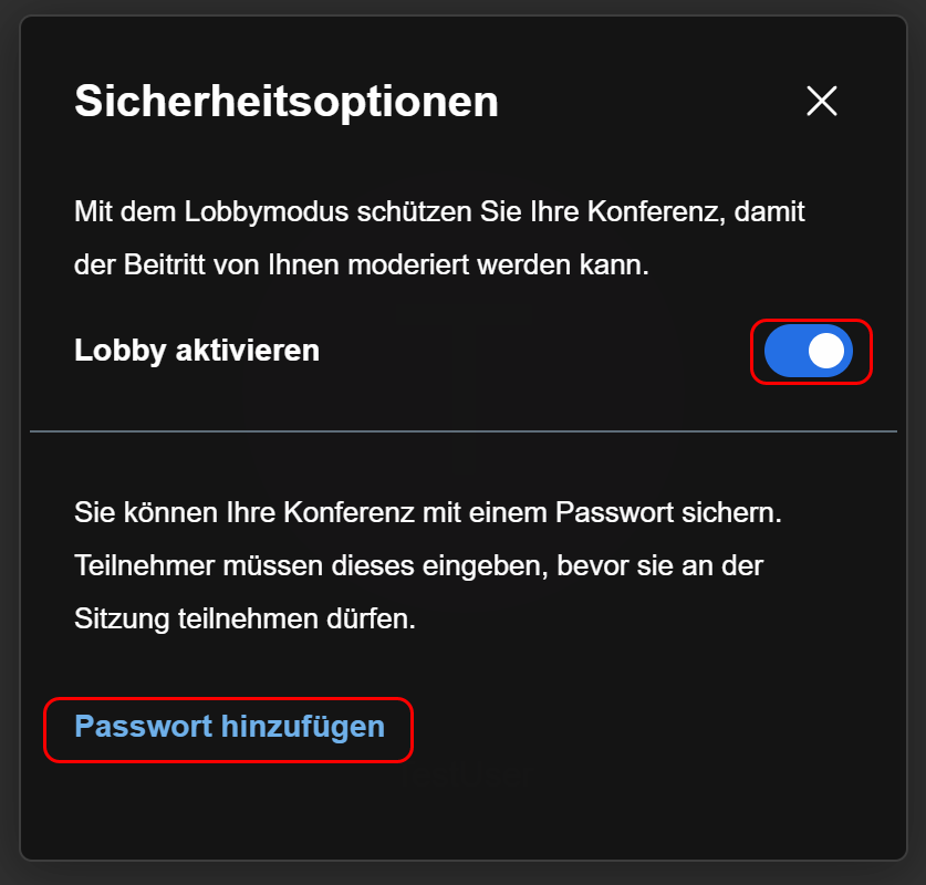 Fenster: Sicherheitsoptionen
