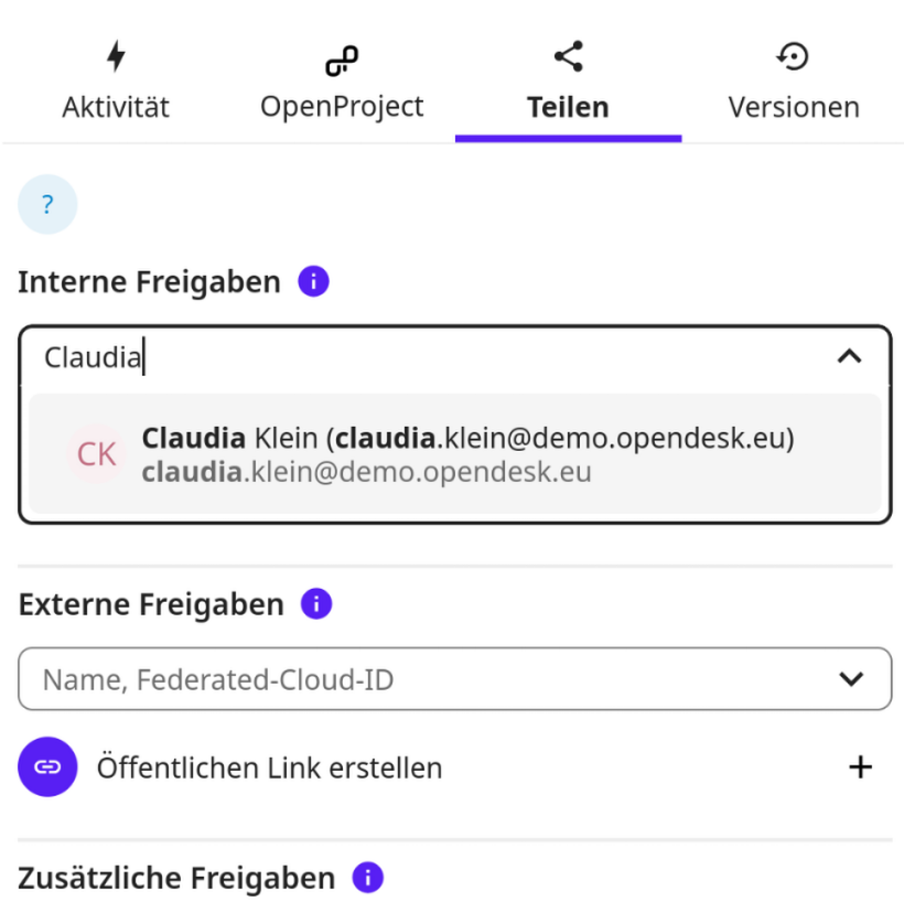 Dateien intern freigeben über Suche