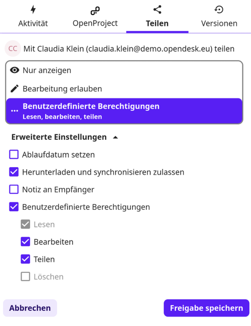 Dateien intern freigeben über Suche - Berechtigungen