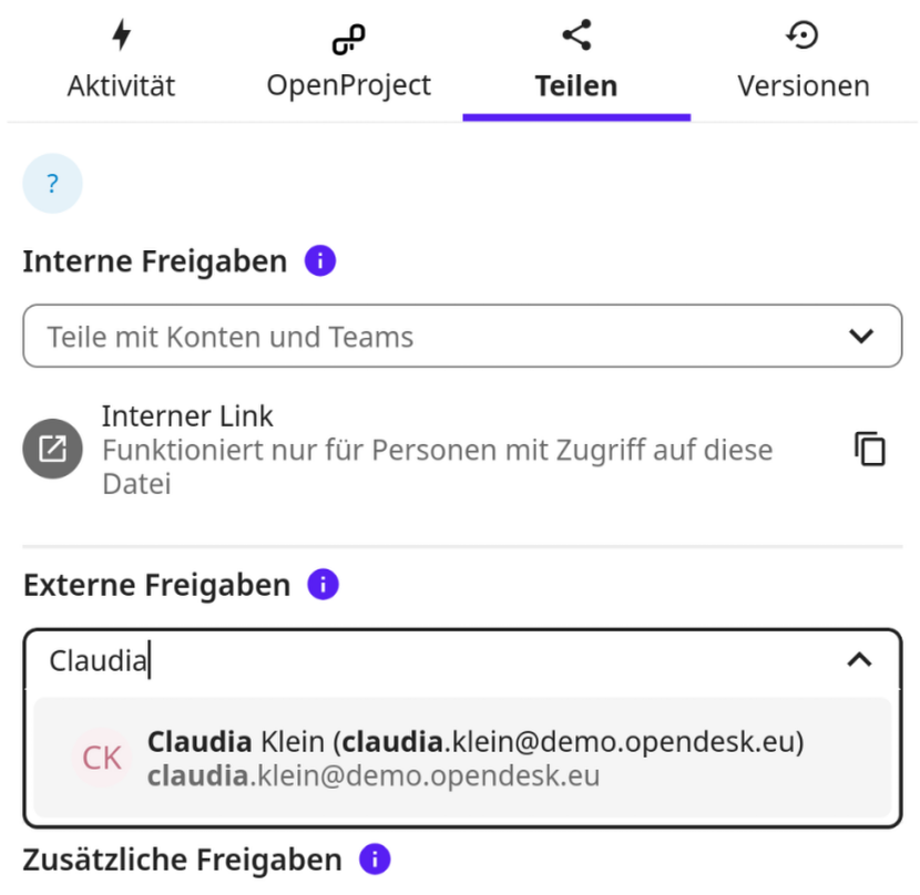 Dateien extern freigeben über Suche