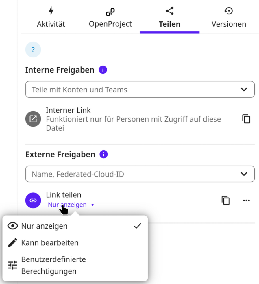 Dateien extern freigeben über Link - Berechtigungen anpassen