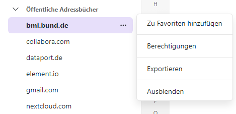 Öffentliche Adressbücher Funktionen
