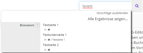 Eingabe eines Suchbegriffs und Ergebnisvorschläge