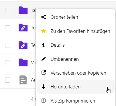 Herunterladen im Dropdown-Menü