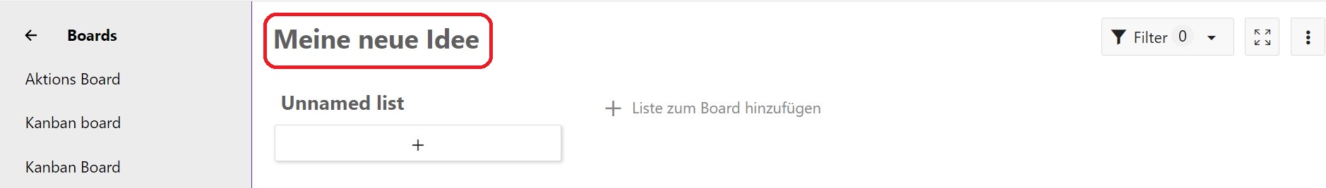 Geben Sie dem Board einen Titel