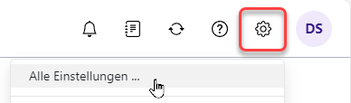 Die Schaltfläche Einstellungen öffnet ein Dropdown-Menü mit der Option "Alle Einstellungen"